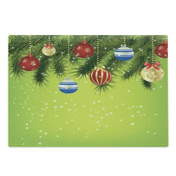 Christmas Cutting Board, Hanging Ornaments Branches New Year Celebration Party Xmas Environment, Decorative Tempered Glass Cutting and Serving Board, Large Size, Multicolor, by Ambesonne