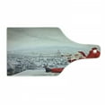 thumbnail image 1 of Christmas Cutting Board, Santa Claus Sitting on Roof Top Looking Through Binoculars Cloudy Cityscape, Tempered Glass Cutting and Serving Board, Wine Bottle Shape, Red Pale Grey, by Ambesonne, 1 of 1