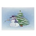 thumbnail image 1 of Christmas Cutting Board, Snowman in the Winter Mistletoe Present Top Hat and Scarf Tree and Bird, Decorative Tempered Glass Cutting and Serving Board, Large Size, Blue Green, by Ambesonne, 1 of 1