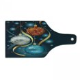 thumbnail image 1 of Christmas Cutting Board, Vivid Classical Baubles with Ribbons and Different Patterns Abstract, Tempered Glass Cutting and Serving Board, Wine Bottle Shape, Petrol Blue Grey Red, by Ambesonne, 1 of 1