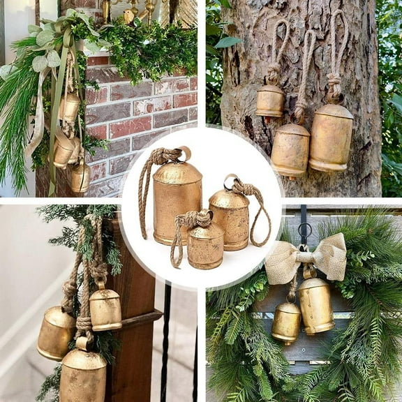 Christmas Décor Farmhouse Metal Shabby Chic Bells, Vintage Handmade Rustic Door Hanging Bells, Harmony Cow Bells for Lucky Christmas Décor Farmhouse Metal Shabby Chic Bells