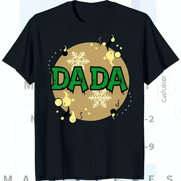 Christmas DADA T-Shirt for Dad Tan Circular Design with Green Letters & Stars
