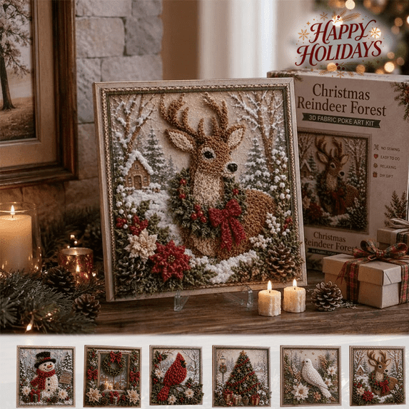 Christmas DIY 3D Punch Needle Painting Kit with Frame, Beginner‑Friendly Relaxing Handmade Craft Set, Complete Craft Supplies for Home Wall Art Decoration, Xmas Holiday Gift for Handcraft Lovers