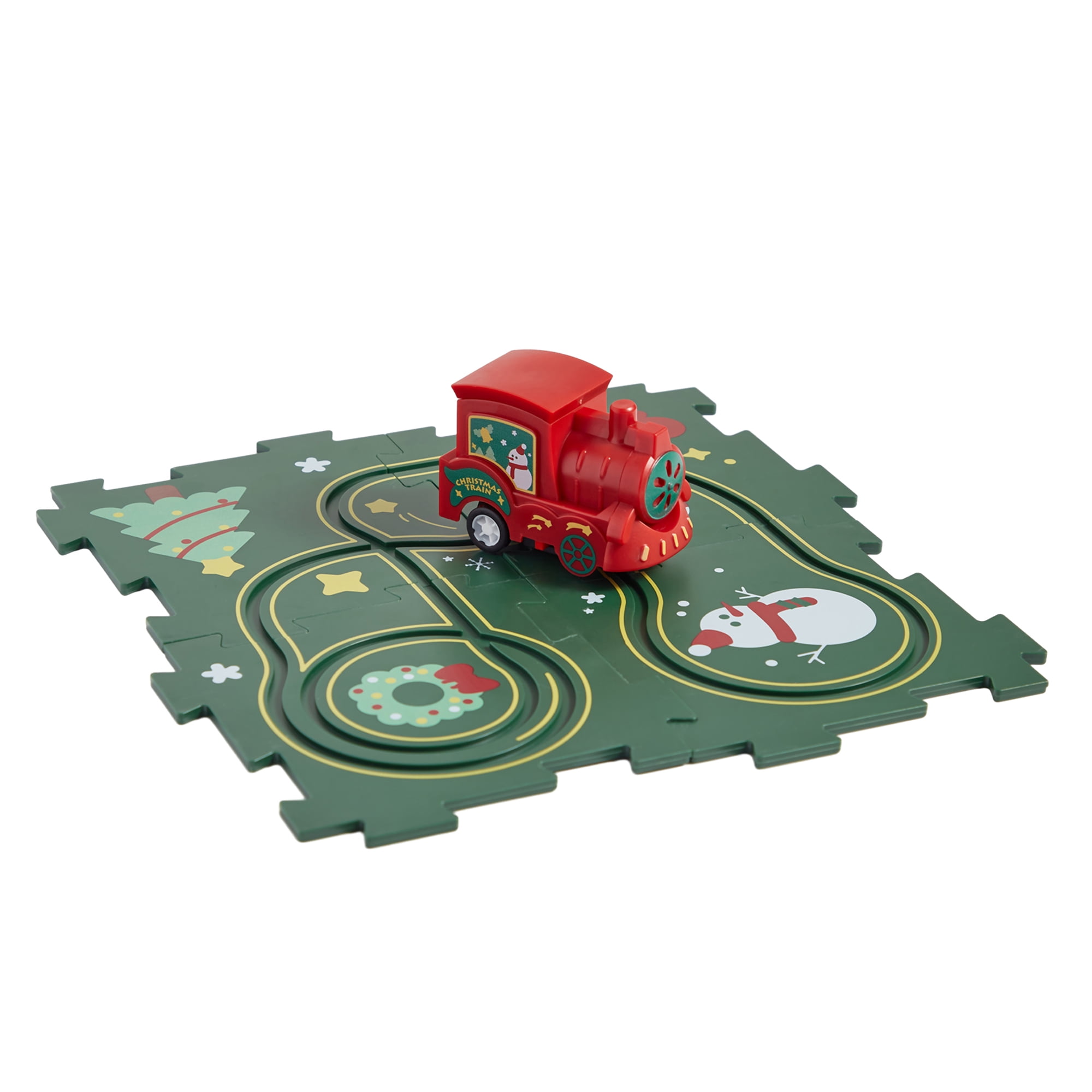 Christmas DIY Assembling Electric Trolley, Toddler Puzzle Track Play Set with Vehicles, Rail Car