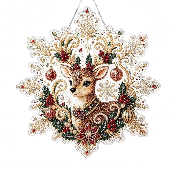 Christmas DIY Beaded Ornament Kit,Acrylic Reindeer Craft for Tree Window Fireplace Decor