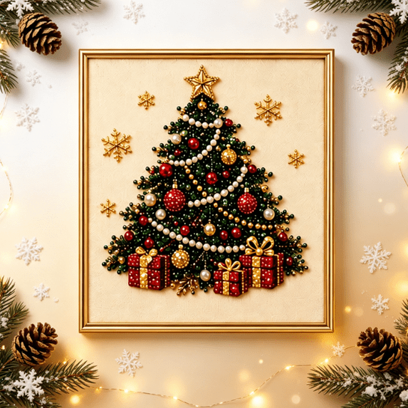 Christmas DIY Beaded Picture Frame Kit Handmade Wall Art Decor Set Complete Adult Craft Kit for Home Ornament & Gift‑giving