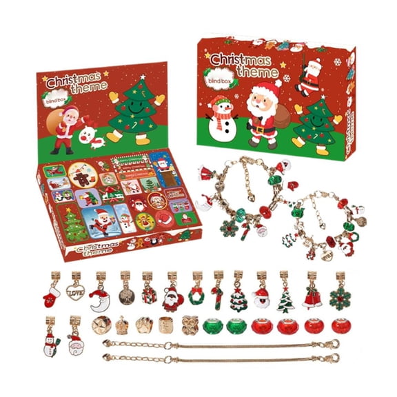 Christmas DIY Bracelet Making Kit Holiday Jewelry Craft Set with Santa, Snowflake & Tree , Blind Box Gift