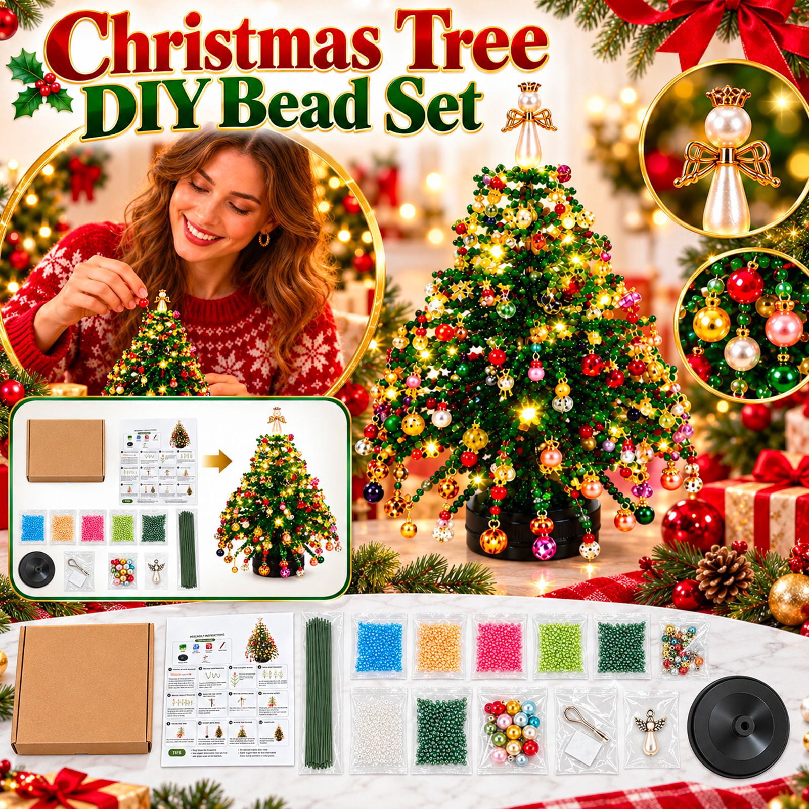String Candy Kit Christmas DIY Christmas Tree Kit Bead String Desktop Craft Set Plastic ...