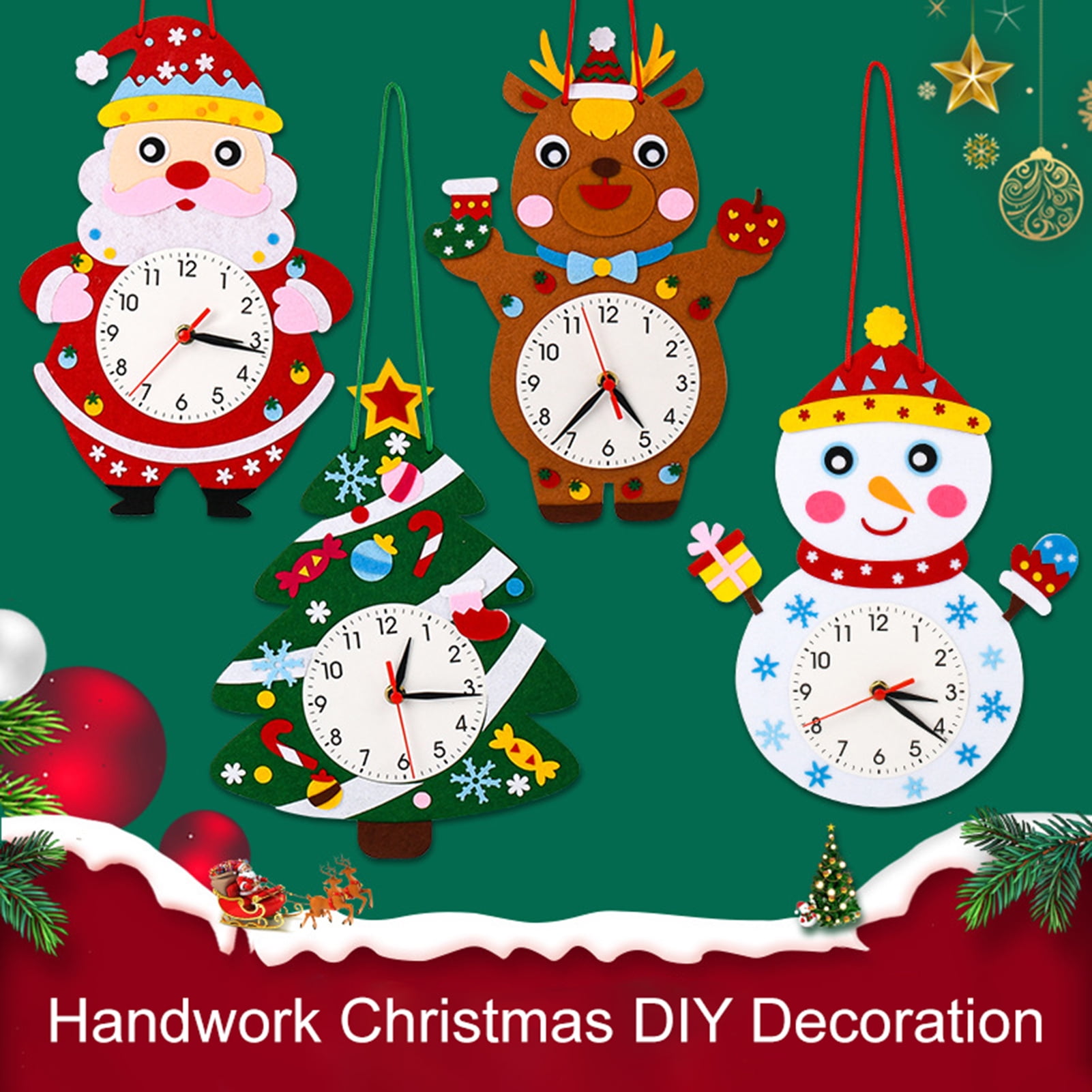 Christmas DIY Clock Craft Kit Adhesive Clear Die, Rich Accessories