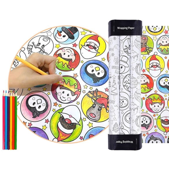 Christmas DIY Coloring Gift Wrap Set, Cartoon Printed Paper for Hand Drawn Decorating, Custom Gift Wrapping and Seasonal Craft Projects, Creative Wrap Paper Set for Gift Giving, for Gift Giving