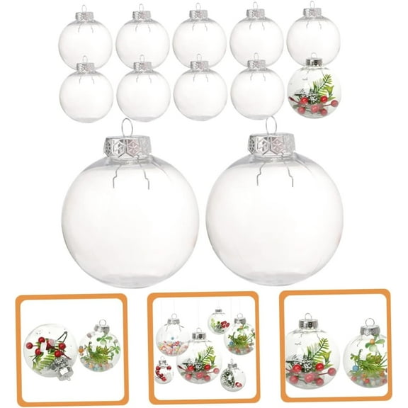 Christmas DIY Decor Balls,Christmas Ornaments Balls,12 Pcs Acrylic Transparent Balls,Clear Plastic Fillable Sphere Decoration Ball for Xmas Tree Halloween Birthday Wedding Crafts Decor,2.36 in