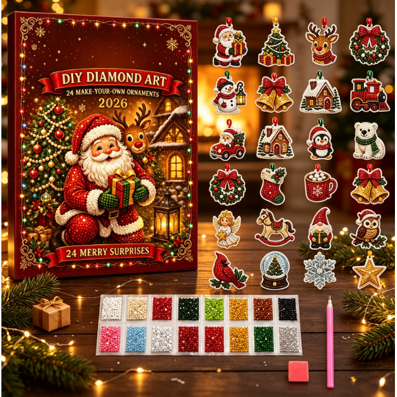 Christmas DIY Diamond Art Advent Calendar, 24 Pcs Acrylic Hanging Charms Craft Kit, 24 Surprise Blind Box Set for Christmas Party Ornament Holiday Present