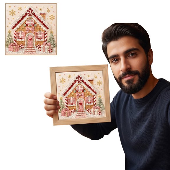 Christmas DIY Diamond Painting 7.87x7.87in, Christmas Themed Partial Drill Art Craft Kit, Wall Decoration for Bedroom Living Room Entryway (House)