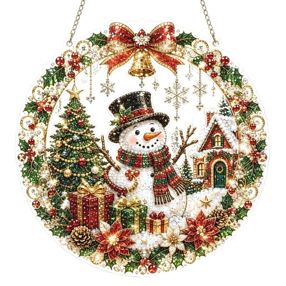 Christmas DIY Diamond Painting Hanging Ornaments Set, Rhinestone Crystal Wall Door Tree Decor with Metal Chains for Xmas Home Party