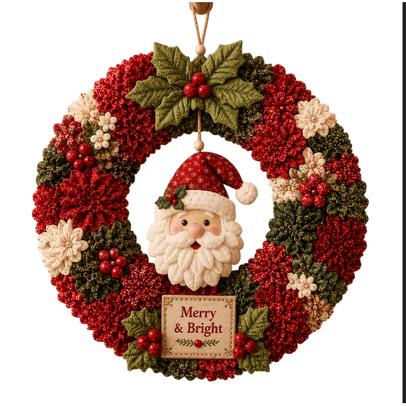 Christmas DIY Fabric Wreath Craft Kit Santa Face Hanging Wreath Making Set for Front Door Wall Home Holiday Decoration