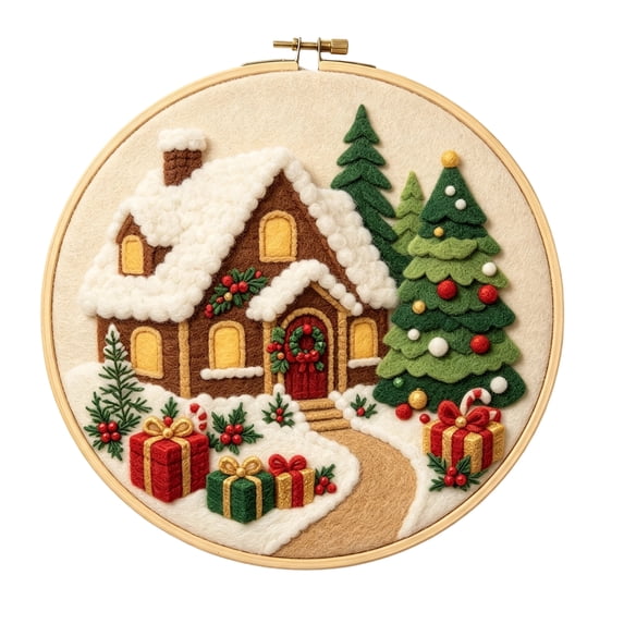 Christmas DIY Felt Material Kit, Non Woven Fabric Handmade Craft for Festival Theme Decorative Crafting Process 1 Set House