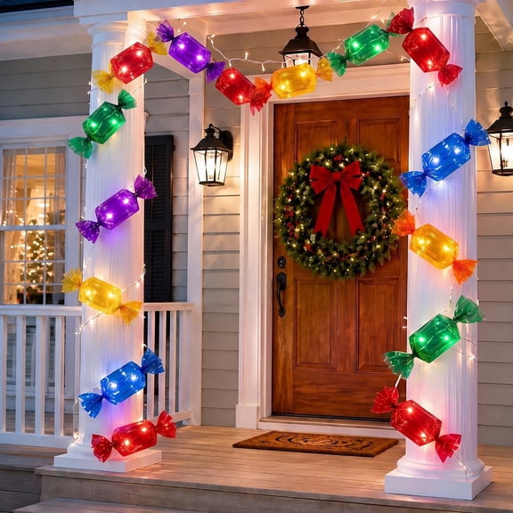 Christmas DIY Giant Candy Lights, Candy Garland for Gingerbread Yard Decor