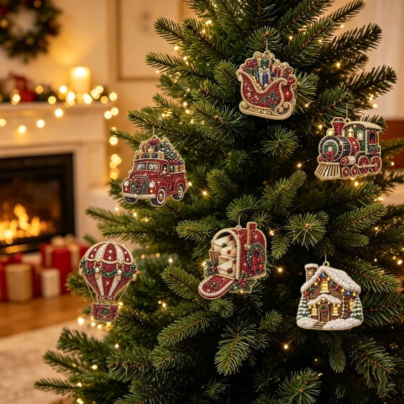 Christmas DIY Ornament Kit, Wooden Pearl Diamond Painting Set, Xmas Tree Hanging Decorations, Holiday Craft Pendants, Festive Santa Snowman Reindeer Tree Ornament Collection