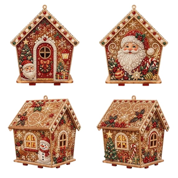 Christmas DIY Pearl Art 3D Wooden House Kit Wooden Holiday Village ...
