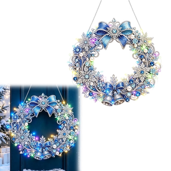 Christmas Door Hanging Ornament with LED Lights, Lighted Holiday Decor for Front Door, Wall, Window, Porch and Mantel