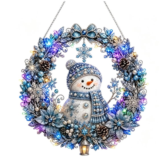 Christmas DIY Pearl Diamond Art Wreath Kit with LED String Lights, 24cm Lighted Diamond Painting Wreath, Beginner Friendly Holiday Hanging Decor for Front Door Wall, Christmas Gift for Adults