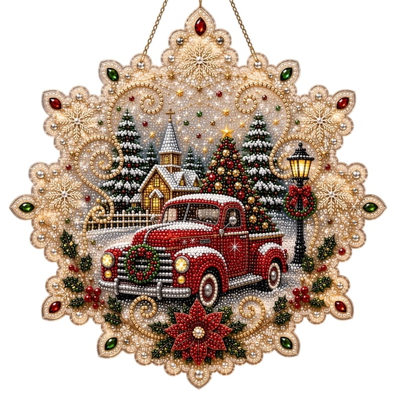 Christmas DIY Pearl Diamond Painting Hanging Ornament, Car 2D Diamond Art Wall Door Hanger Craft Kit for Xmas Home Decor
