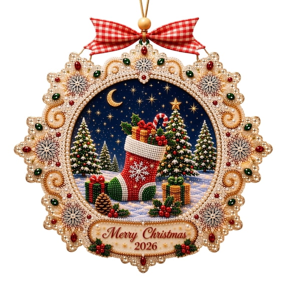 Christmas DIY Pearl Diamond Painting Hanging Ornament, Christmas Stockings 2D Diamond Art Wall Door Hanger Craft Kit for Xmas Home Decor