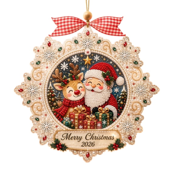 Christmas DIY Pearl Diamond Painting Hanging Ornament, Santa Claus 2D Diamond Art Wall Door Hanger Craft Kit for Xmas Home Decor