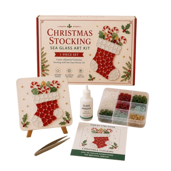 Christmas DIY Sea Glass Art Kit, Festive Handmade Painting Set for Adults Beginners, Holiday Home Decor Craft Kit