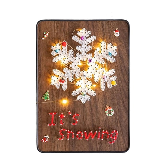 Christmas DIY Snowflake String Art Craft Kit, Wooden Board Nail Thread Winding Project with LED Lights, Handmade Wall Hanging Decor for Adults Beginners