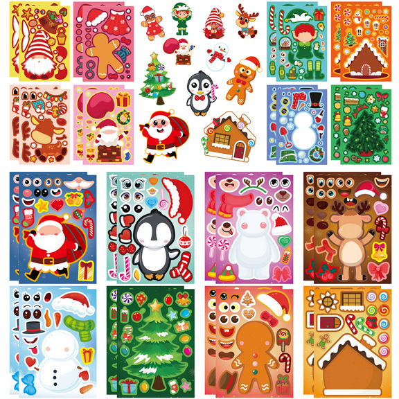 Make Your Own Christmas Party Game, 32pcs Christmas Diy Stickers for Christmas Party Decorations, Make Your Own Face Christmas Stickers Xmas Santa Snowman Face Sticker