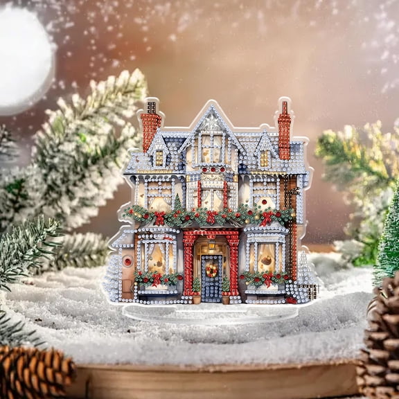 Christmas DIY Tabletop Diamond Art Painting Kit,Special Shaped House Rhinestone Desk Placement Ornament,Home Stand Up Gem Painting Craft Kit,Gift,Double Sided House