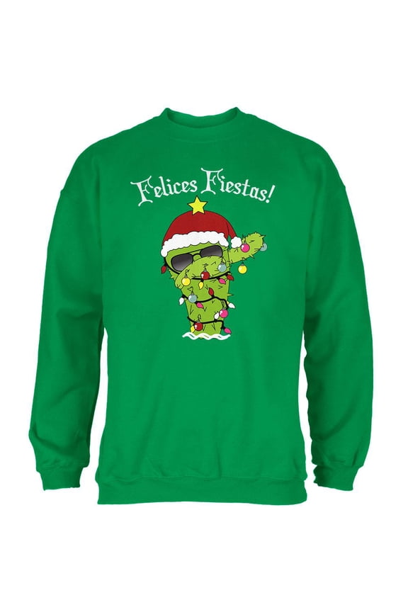 Christmas Dabbing Cactus Felices Fiestas Happy Holidays Mens Sweatshirt Irish Green LG