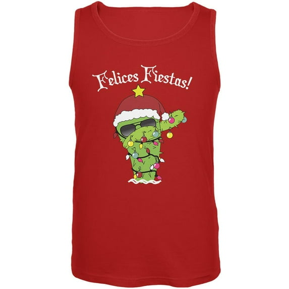 Christmas Dabbing Cactus Felices Fiestas Happy Holidays Mens Tank Top Red LG