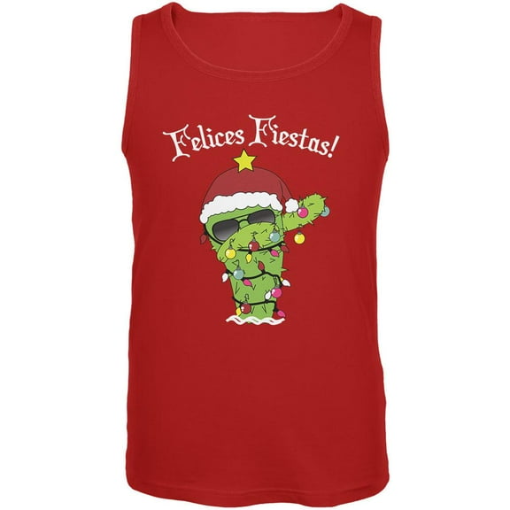 Christmas Dabbing Cactus Felices Fiestas Happy Holidays Mens Tank Top Red X-LG