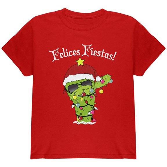 Christmas Dabbing Cactus Felices Fiestas Happy Holidays Youth T Shirt Red Youth X-SM