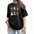 thumbnail image 1 of Women Dabbing Santa Elf Christmas Graphic Tee T-Shirt Top Print Washed Short Sleeve Round Neck Black S-2XL Plus Size, 1 of 5
