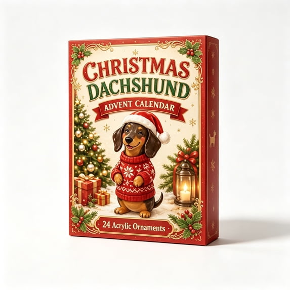 Christmas Dachshund Advent Calendar, 24‑Day Christmas Countdown Calendar with 24 Unique Holiday‑Themed Acrylic Hanging Ornaments, Holiday Surprise Decor Gift for Weenie Dog Lovers, Family & Kids