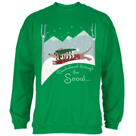Christmas Dachshund Dashing Through the Snow Mens Sweatshirt Irish Green LG