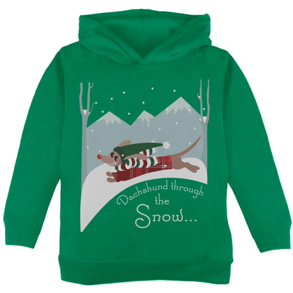 Christmas Dachshund Dashing Through the Snow Toddler Hoodie Green 4T
