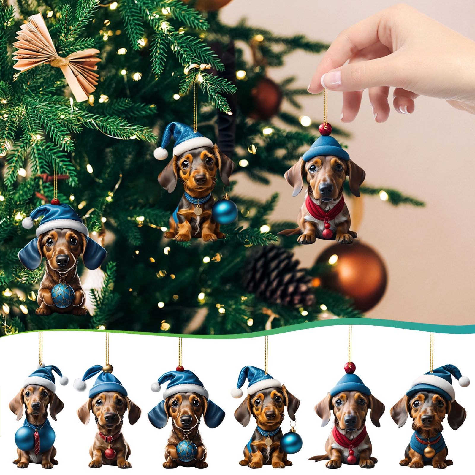 Christmas Dachshund Dog Tree Decorations 7PCS Cute 2D Acrylic Hanging christmas-dachshund-dog-tree-decorations-7pcs-cute-2d-acrylic-hanging