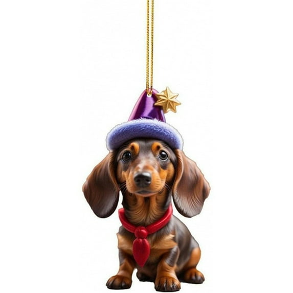 Christmas Dachshund Dog Tree Decorations,Cute 2D Acrylic Hanging Ornament,Flat Funny Sausage Dog Animal Pendant for Car Interior Home Holiday Party Wall Gifts,Christmas Clearance