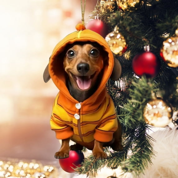 Christmas Dachshund Dog Tree Decorations, Funny Dog Christmas Tree Ornament, 2D Flat Acrylic Pendants Decor Gift for Holiday Car Rearview Mirror Backpacks Dog Lovers