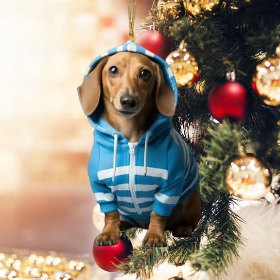 Christmas Dachshund Dog Tree Decorations, Funny Dog Christmas Tree Ornament, 2D Flat Acrylic Pendants Decor Gift for Holiday Car Rearview Mirror Backpacks Dog Lovers