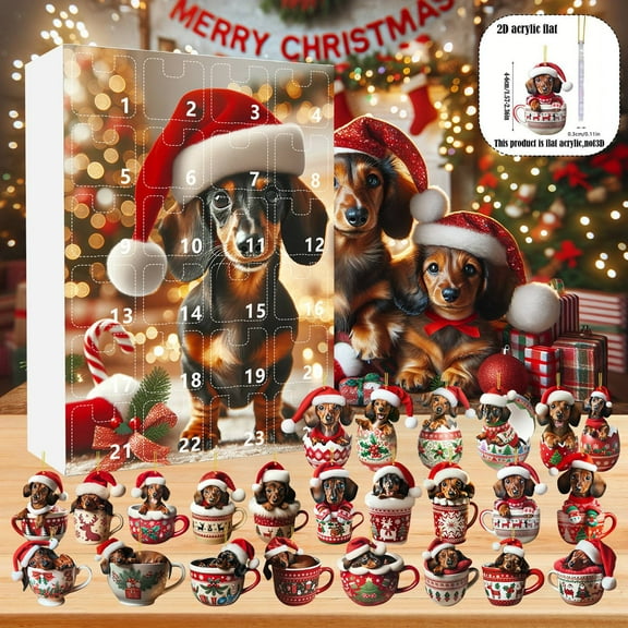 Christmas Dachshund Pendent Advent Calendar,2024 24 Day Christmas Advent Calendar Contains 24 Gifts,Xams Dachshund Dog Pendent Set,Christmas Countdown Calendar