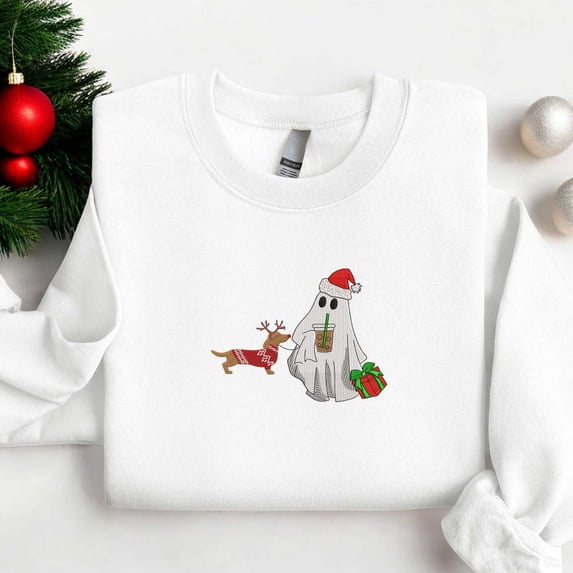 Christmas Dachshund Reindeer Embroidered Sweatshirt