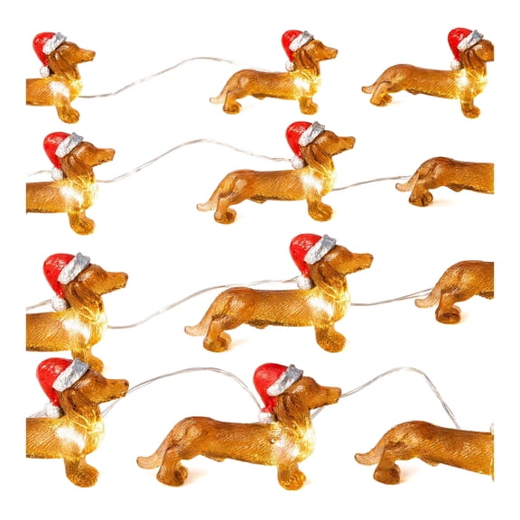Christmas Dachshund String Lights Cute Dog Figurine Lights With Santa Hat Festive Holiday Decor String Lights For Mantel Tabletop Xmas Tree Indoor Home Pa