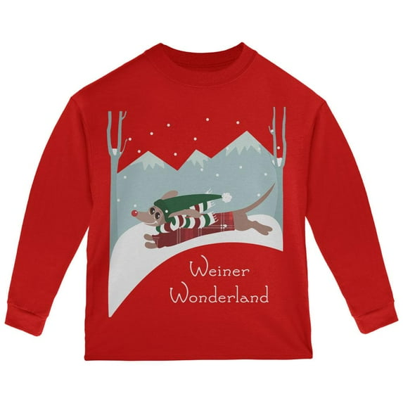 Christmas Dachshund Weiner Winter Wonderland Toddler Long Sleeve T Shirt Red 3T