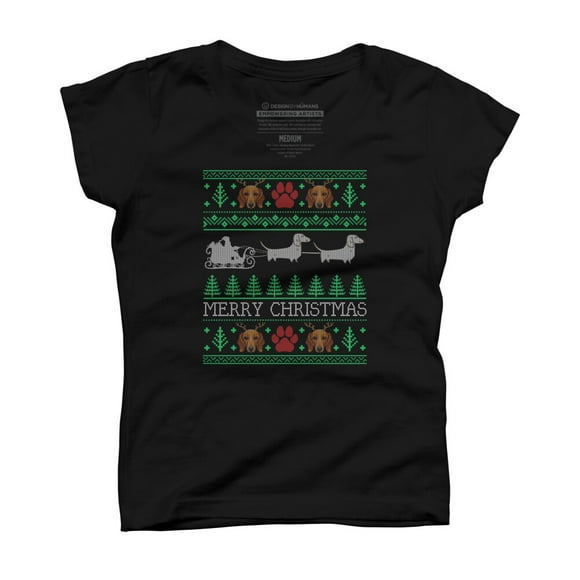 Christmas Dachshund Wiener Dog Dachshund Ugly Christmas Sweater Girls Black Graphic Tee - Design By Humans S