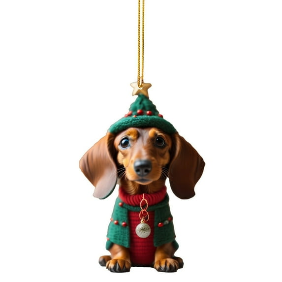 Christmas Dachshund with Hat Hanging Ornaments for Christmas Decoration, Cute Christmas Tree Pendant for Car Pendants 3.15 Inch Multicolor